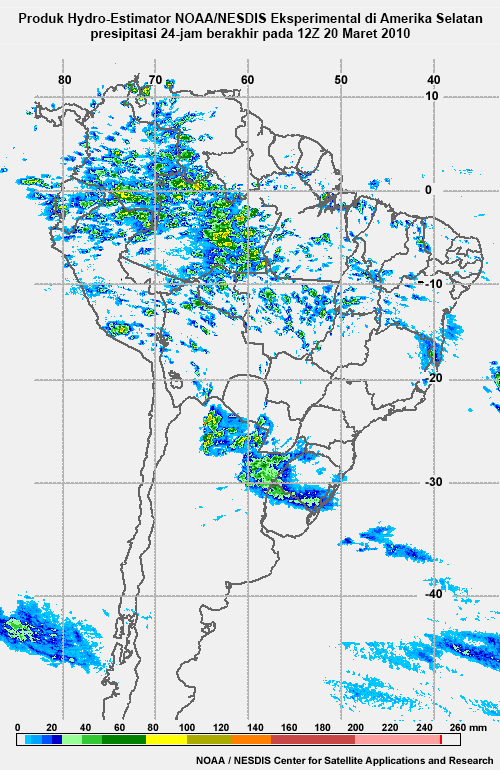 South American Experimental NOAA/NESDIS Hydro-Estimator Product.  24 hour precipitation ending 12UTC 20 March 2010