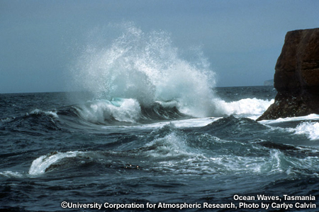 Ocean waves breaking on a rocky shore, Tasmania.